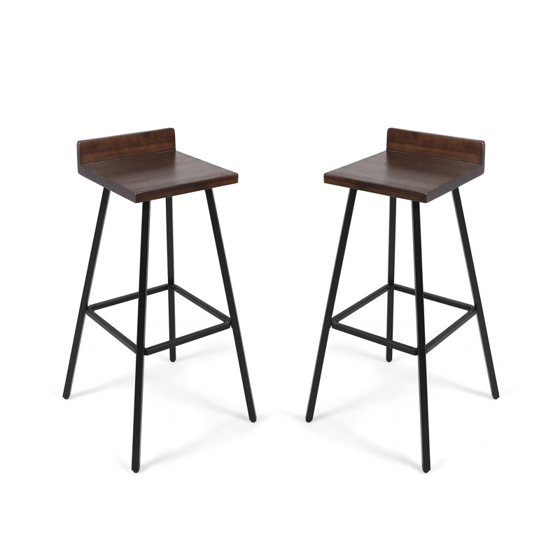 Ensemble de tabourets de bar industriels en métal avec siège et dossier en bois, conception moderne pour comptoir de cuisine ou de bar, ensemble de 2