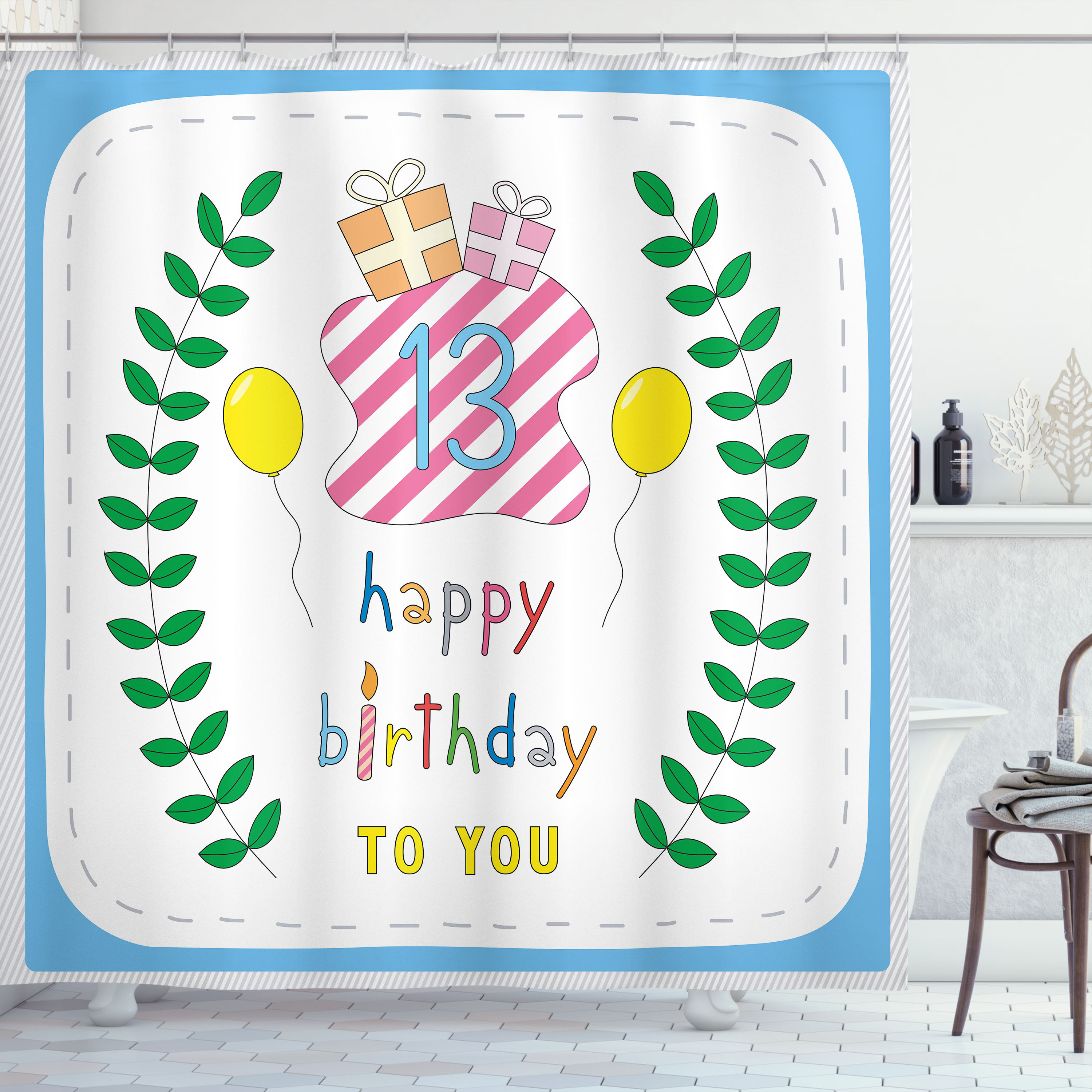 The Party Aisle™ Colorful Shower Curtain 13th Birthday Gifts Multicolor