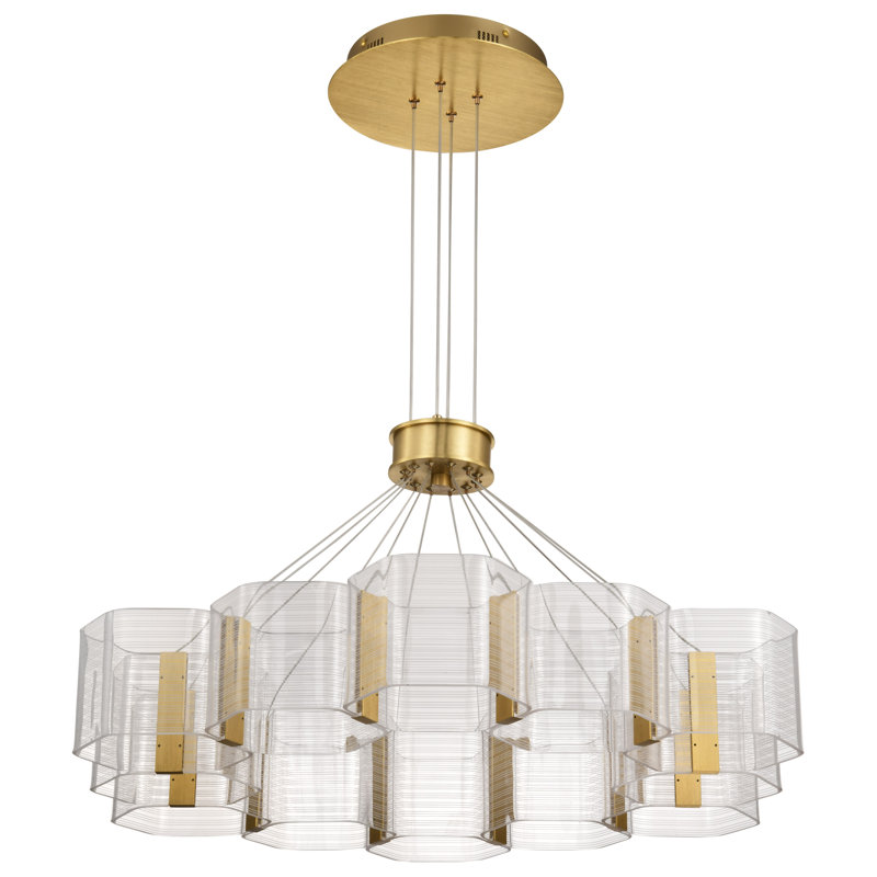Kenzo - Lustre DEL - Finition bronze poli anodisé - Panneau de guidage de la lumière, 12 lumières