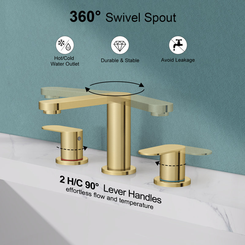 8 In. Waterfall Widespread 2-Handle Bathroom Faucet With Pop-Up Drain Assembly In Brushed Gold, Brushed Gold