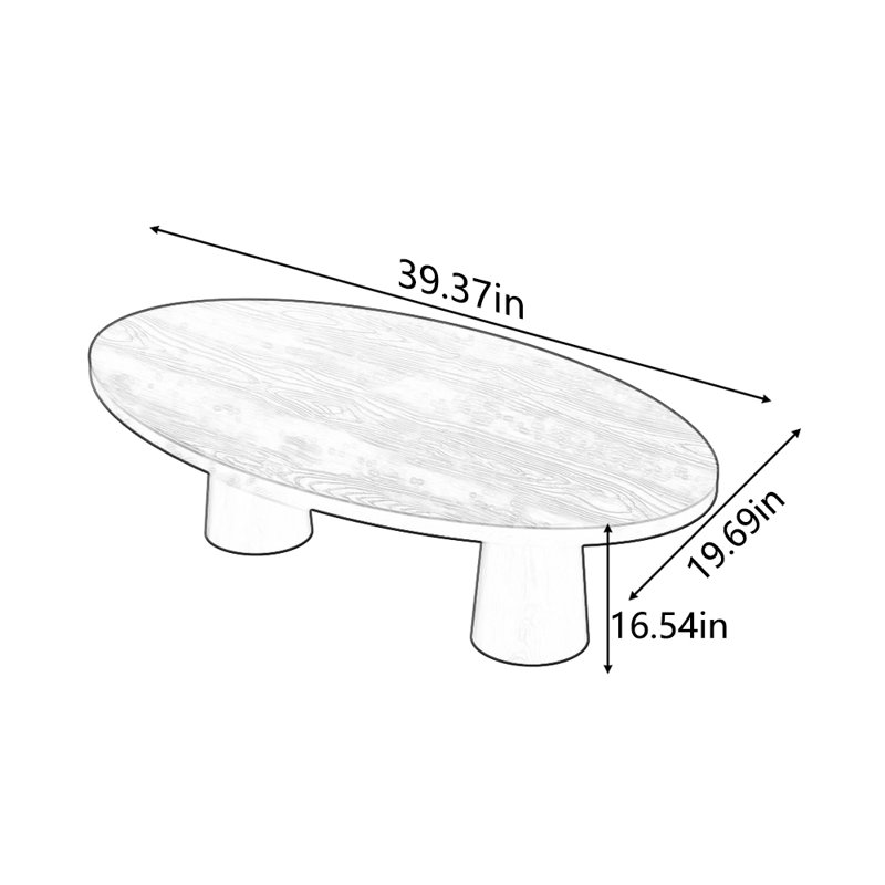 Table basse simple en bois massif de conception ovale, H 16,54 po x L 39,37 po x l 19,69 po, Brun