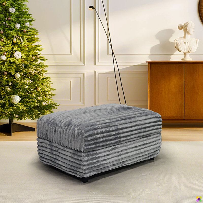 Gus 31.5"W Corduroy Ottoman, Gray
