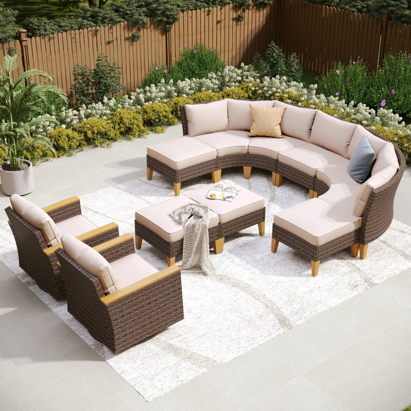 Argyri Outdoor Wicker Patio Conversation Furniture Set With Swivel Chairs