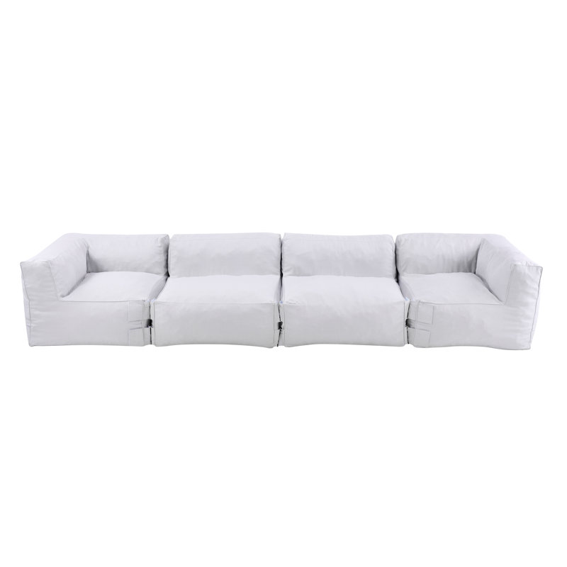 Dael 152.8" Modern Coastal Outdoor Olefin Bean Bag Sectional Sofa With Shredded Foam Fill, 4, Light Gray