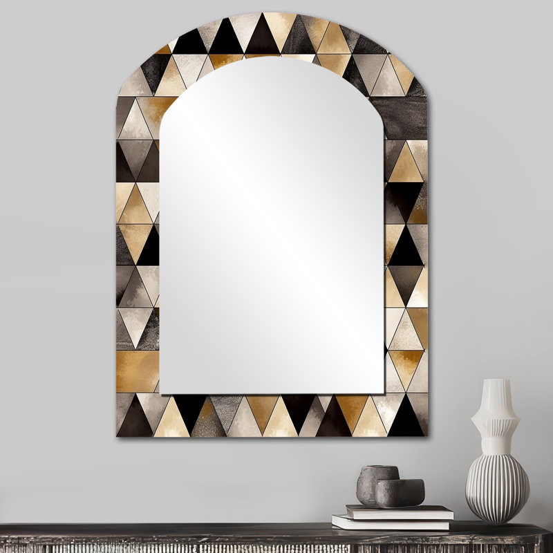 Exploration de la symétrie abstraite dorée II - miroir mural asymétrique géométrique, miroir décoratif arche moderne, impression d'art en métal