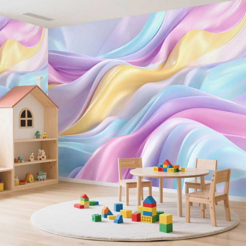 Adhésif mural pelez et collez abstrait bleu rose tourbillon vague débit liquide lignes design elemen art mural auto-adhésif et amovible