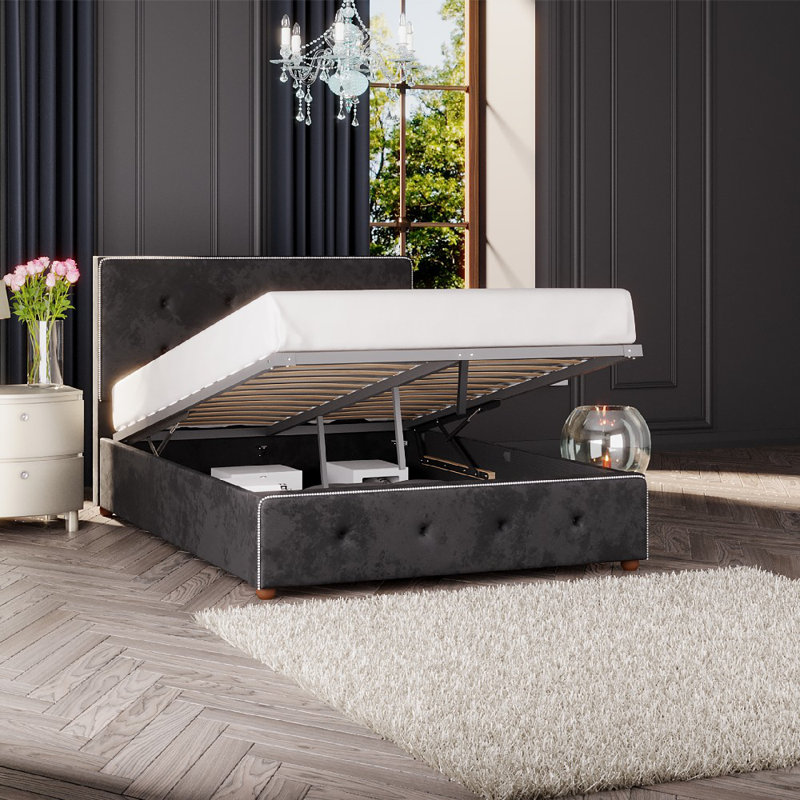 Upholstered Ottoman Bed, Double (4'6), Black