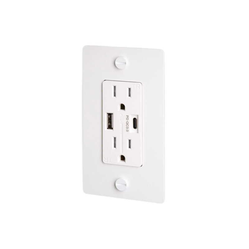 1G Combination Duplex Outlet And USB-A + C Charger / Without Logo, White
