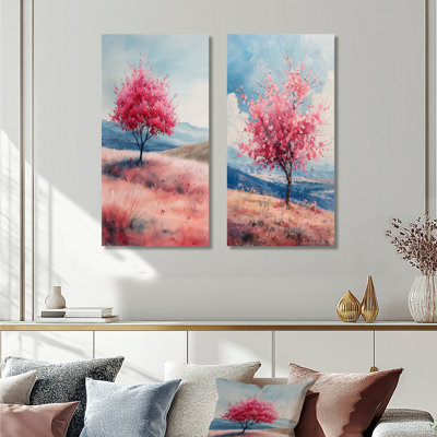 Ensemble de 2 fleurs de cerisier roses et bleues