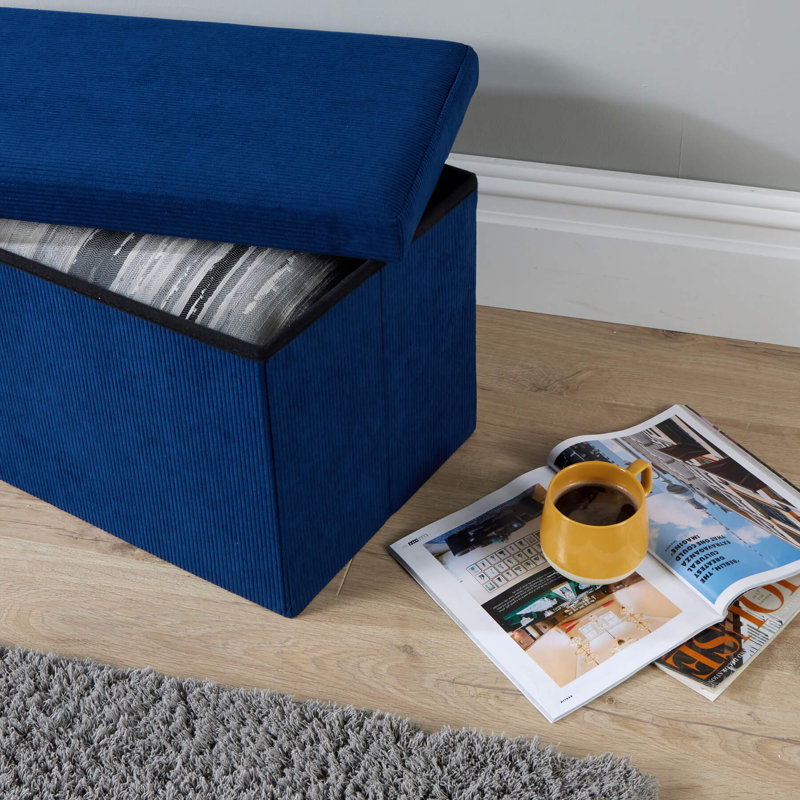 Pironi Rectangular 76cm Corduroy Fabric Storage Ottoman, Navy Blue