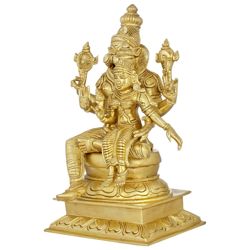 15" Narasimha with Lakshmi - Fourth Avatars of Lord Vishnu | Handmade Brass Statue | Made in India 