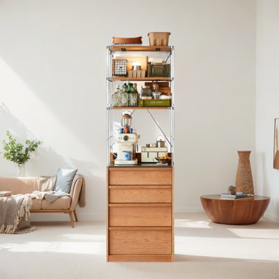 Armoire alimentaire simple en acier inoxydable et bois de cerisier