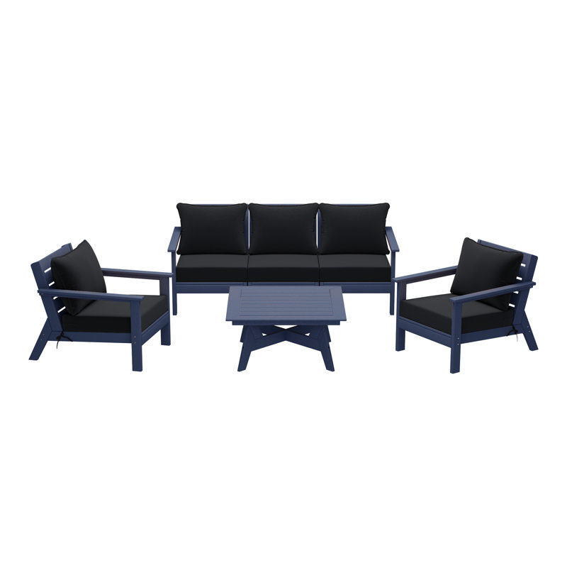 6-Piece Deep Seating Set, Black, Navy Blue