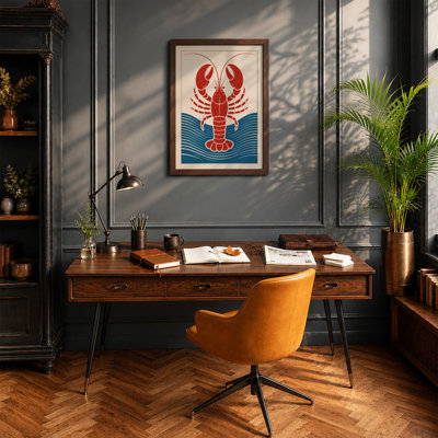 Lobster and Waves Retro - Framed Print