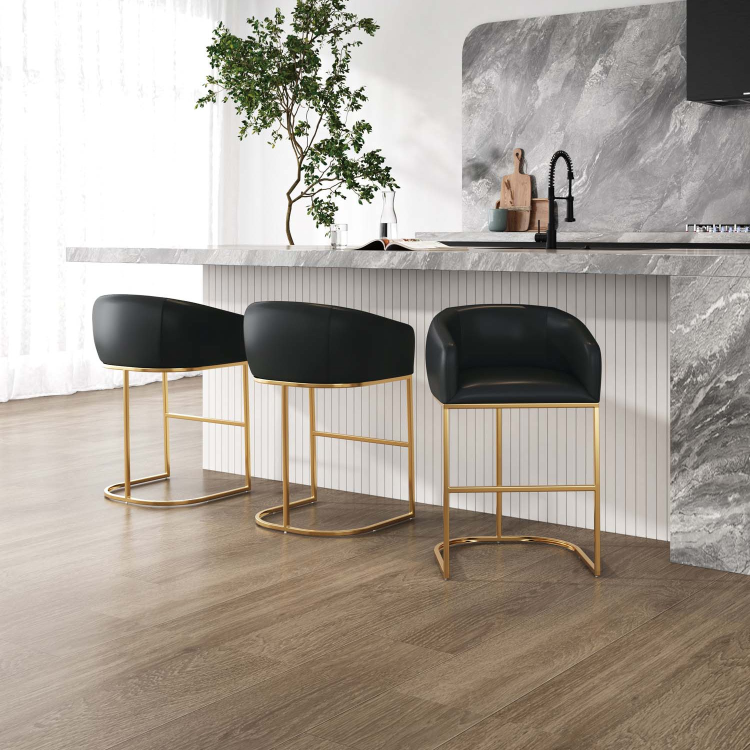 Louvre Bar & Counter Stool, Bar Stool (30" Seat Height), Black