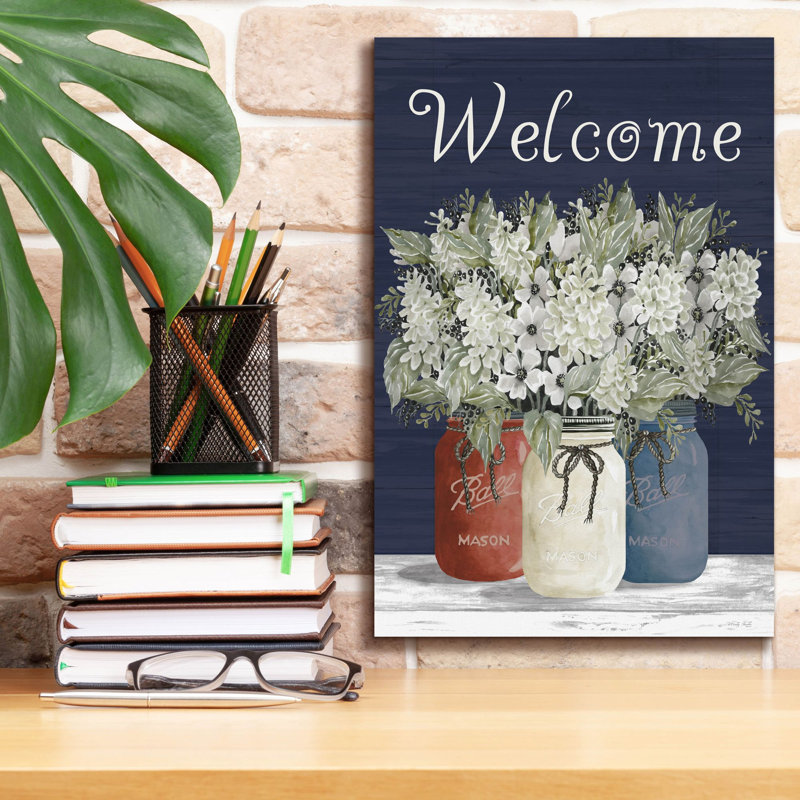  «Welcome Red, White & Blue Jar Trio» par Cindy Jacobs, art mural sur toile, 12 po x 18 po