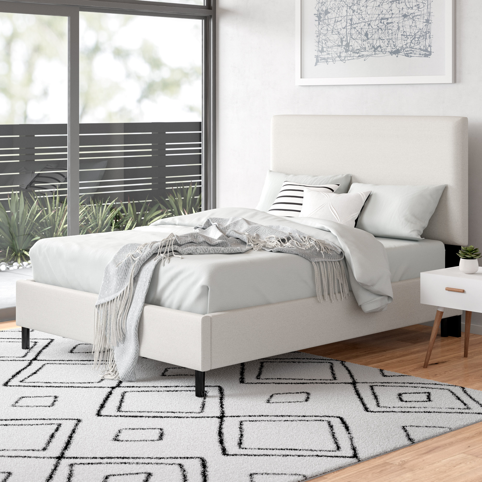 Eisley Upholstered Bed, California King, Zuma White Textured Linen