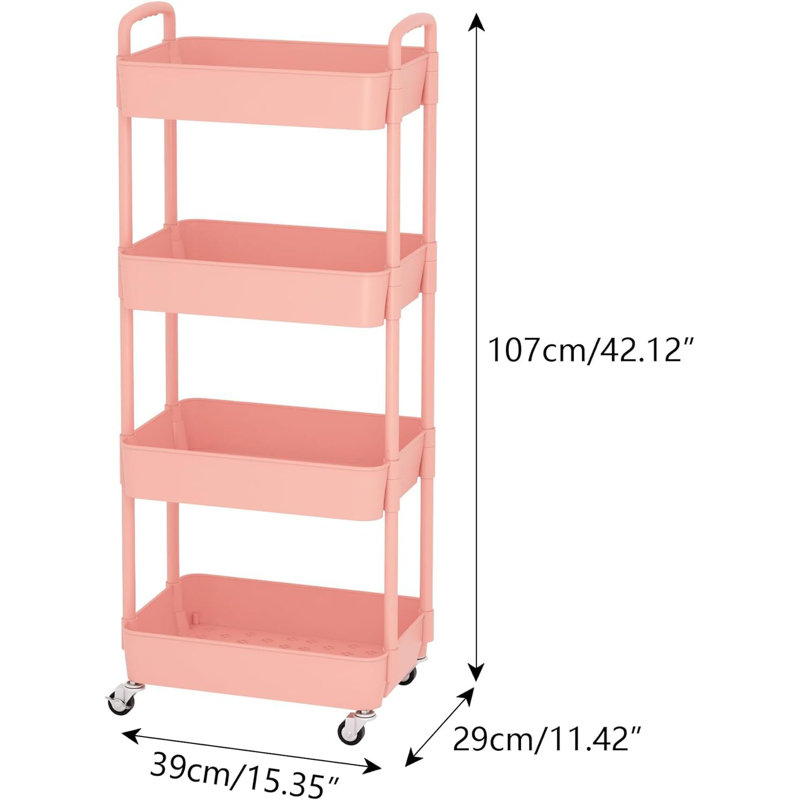 Plastic Rolling Utility Cart with, Pink