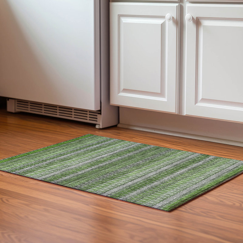 Premium Machine Washable Cerrito AMF589 Green Rug, Rectangle 1'8" x 2'6"