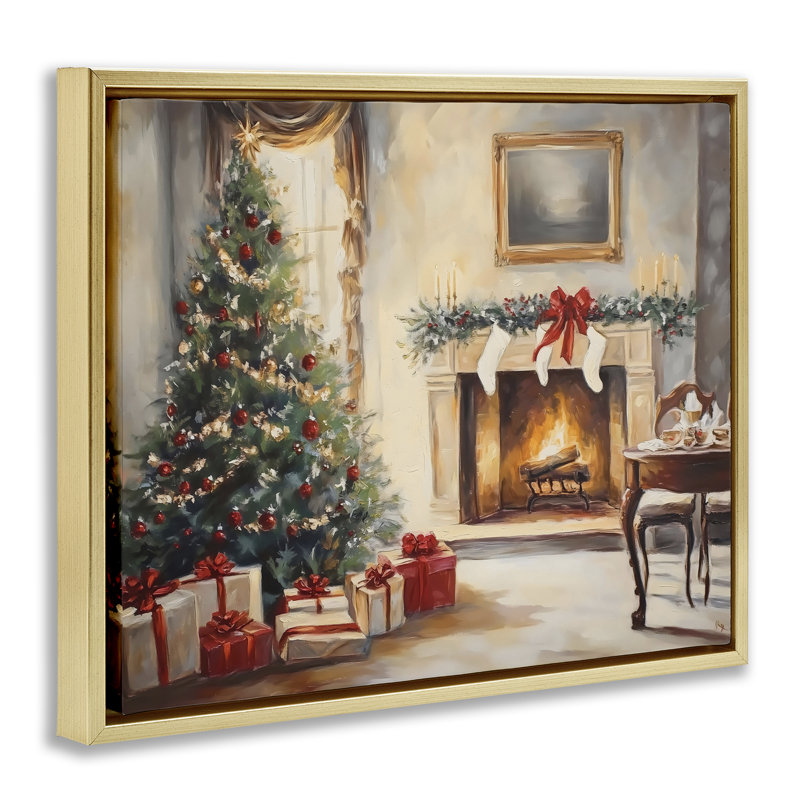 Cadre flottant rétro, arbre de Noël, design par Arlington Prints, H 17 po x l 21 po, Cadre flottant métallique doré
