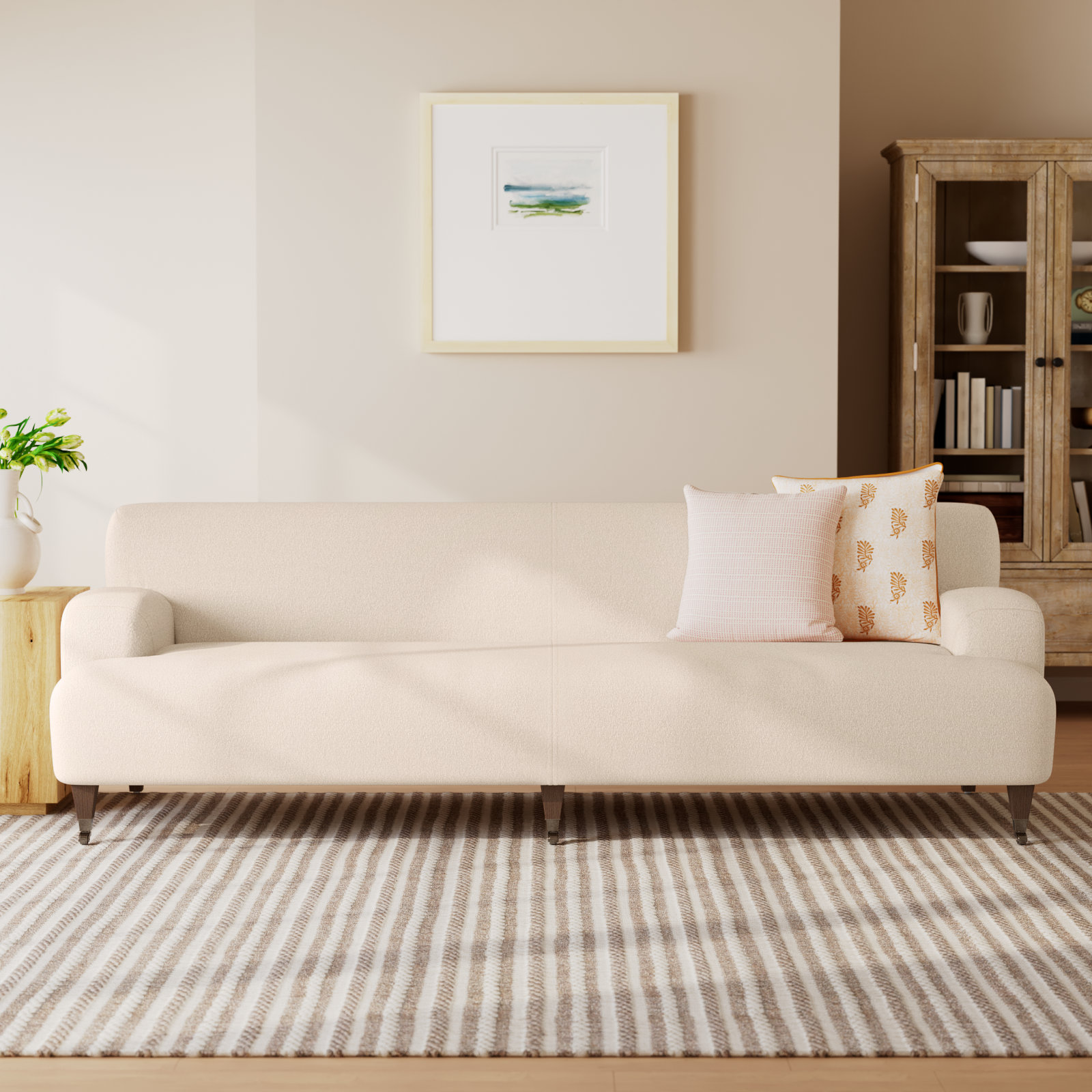Kent 95" Genuine Leather Sofa, Crete Sand Polypropylene / Olefin