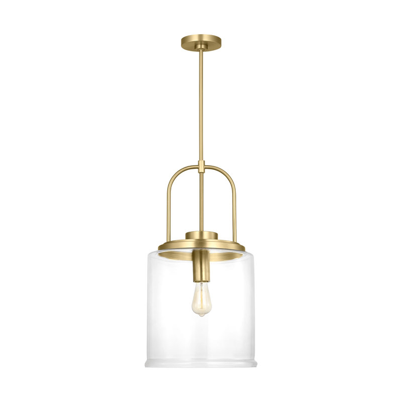 Luminaire suspendu de cuisine 1 lumière avec abat-jour transparent Amiliano Edison, Laiton satiné