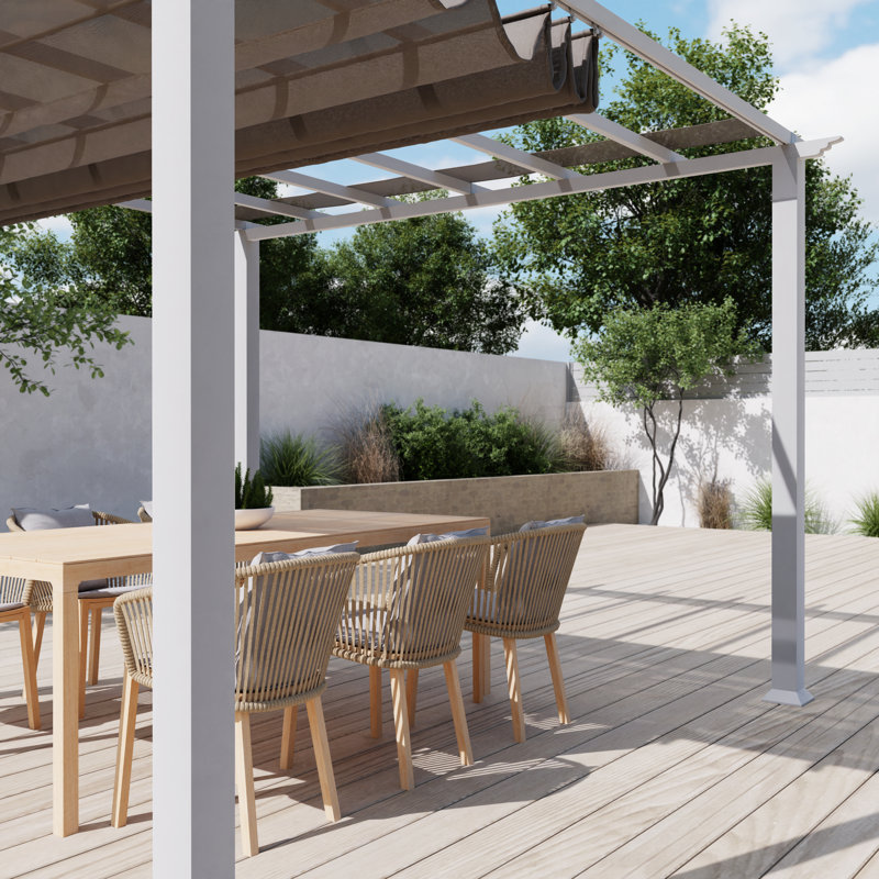Florence 11' x 16' White Aluminum Pergola with Cocoa Canopy