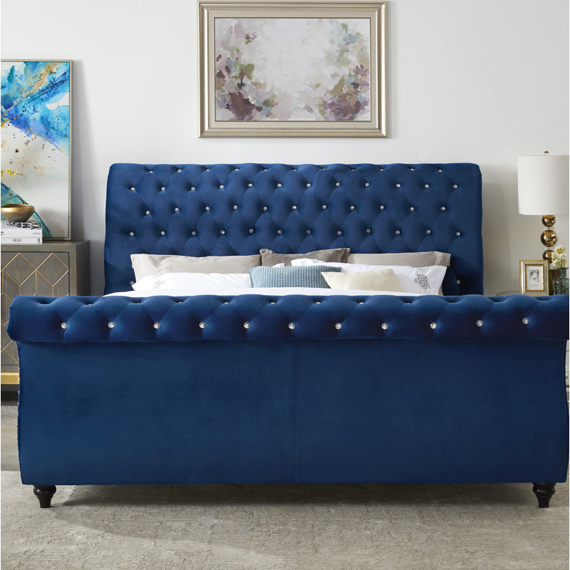 Lit-bateau tapissier Matos, Grand, Bleu