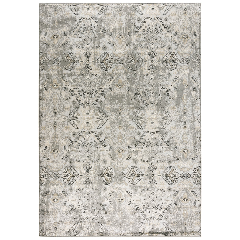Tapis géométrique beige / gris / noir, Rectangle 8 pi x 9 pi 6 po