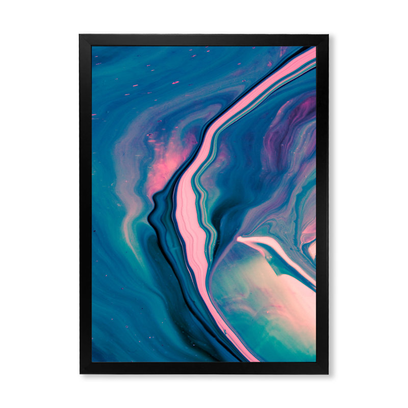 Décoration murale moderne sur toile de luxe en bleu et rose, Toile avec cadre noir, H 36 po x l 24 po x P 1 po