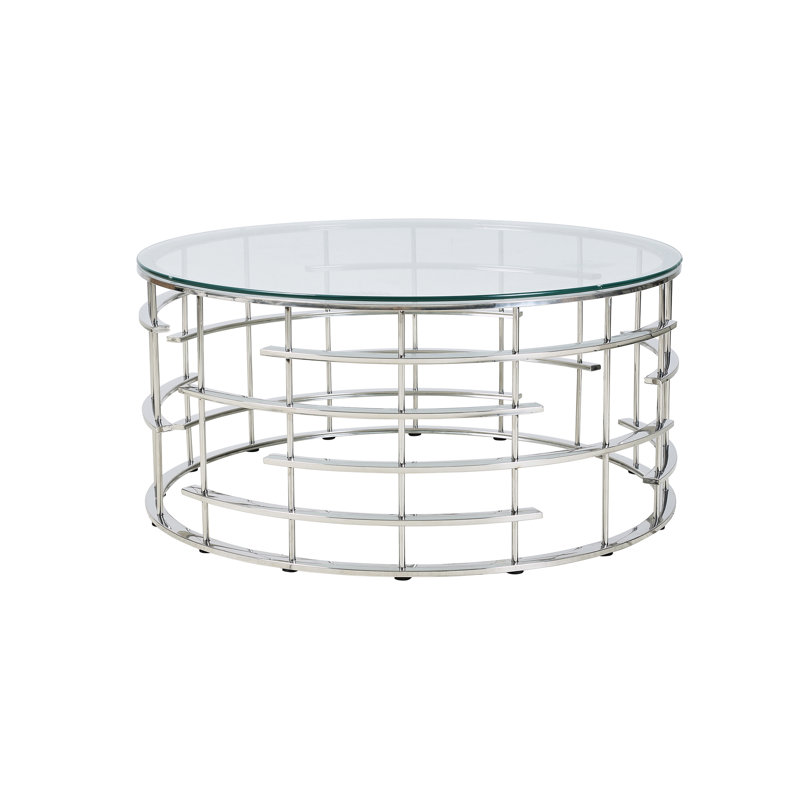 Coffee table 90cm, Transparent, Matt Brushed Nickel