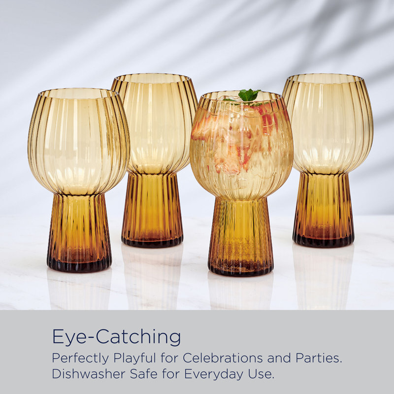 Mikasa Phoebe Optic Double Old Fashioned Glasses, Set Of 4, 14 Ounce, Orange