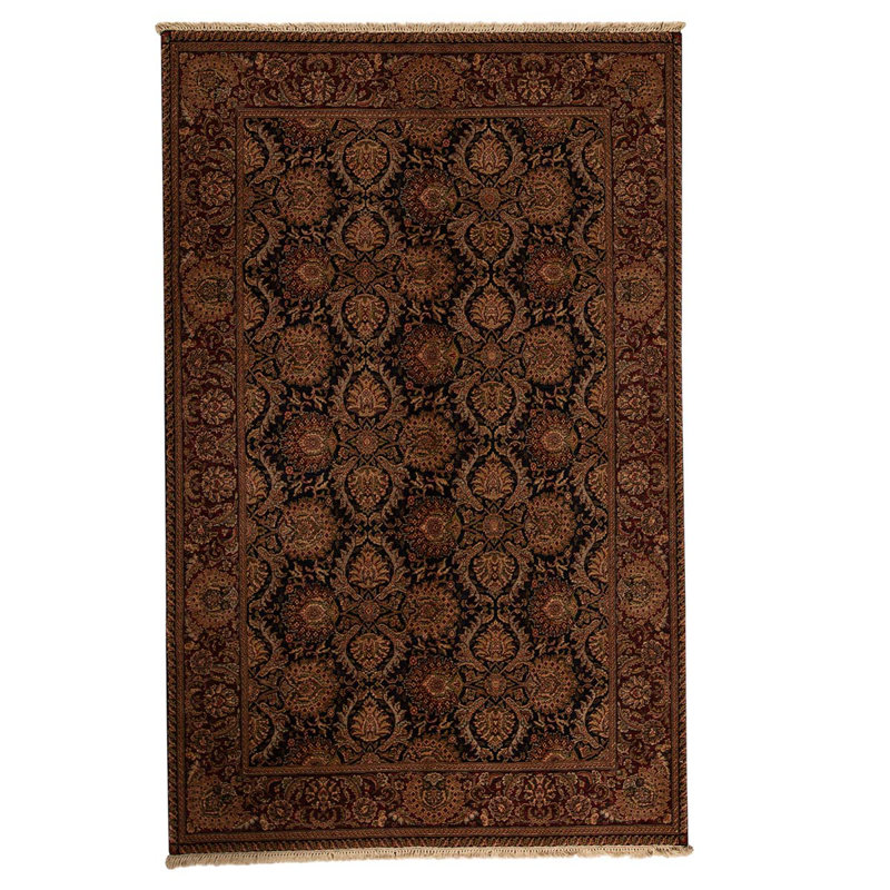Tapis unique en laine noué à la main de 5 pi 9 po x 8 pi 9 po vin / brun / noir