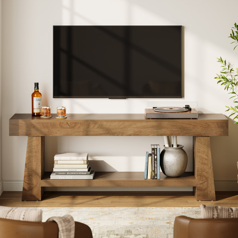 Meuble télé de 63 po pour téléviseur de 75 po ou moins avec 2 tablettes de rangement, console multimédia pour la campagne et centre de divertissement pour le salon et la chambre à coucher