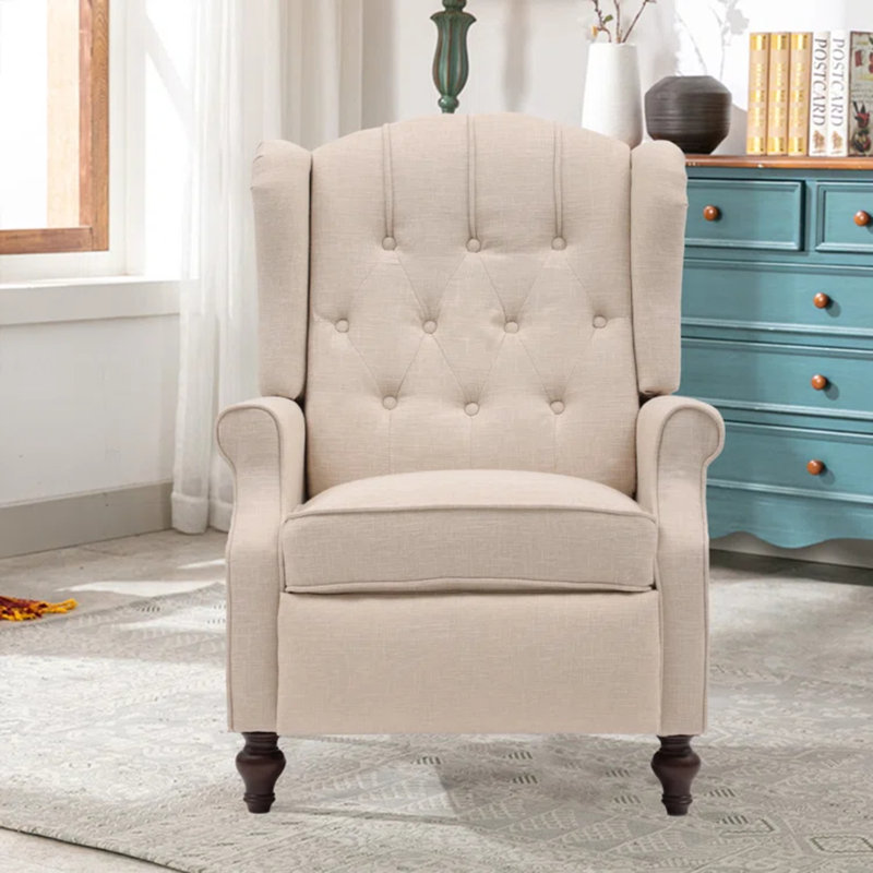 Fauteuil de massage inclinable à oreilles, Mélange de lin beige