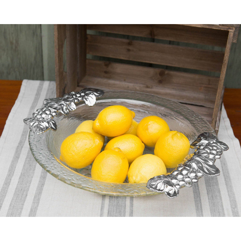Round Glass Salad Bowl with Aluminum Grape Handles