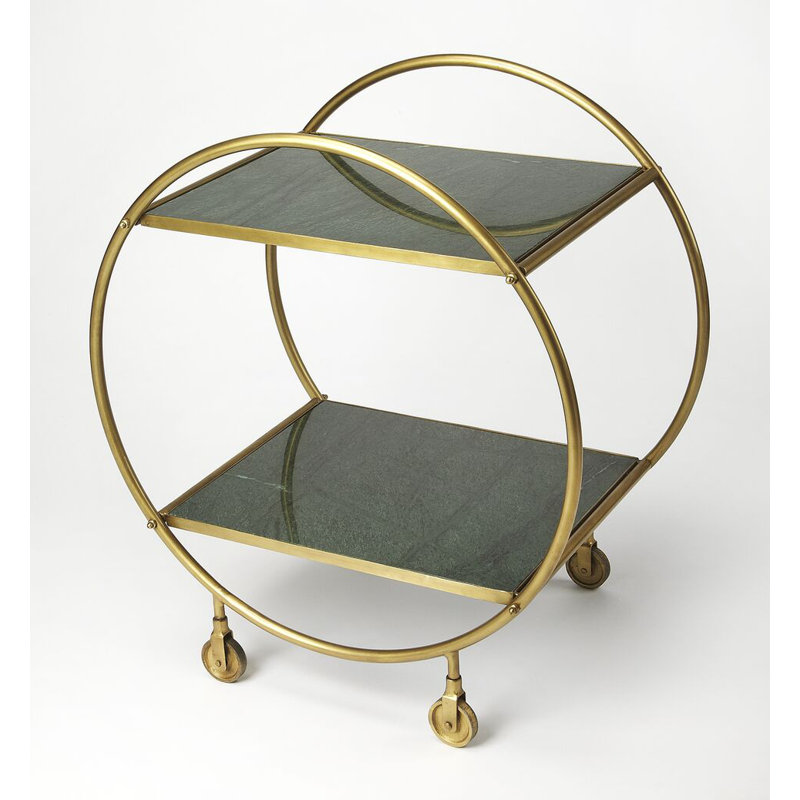 Orian Marble & Metal Bar Cart, Green