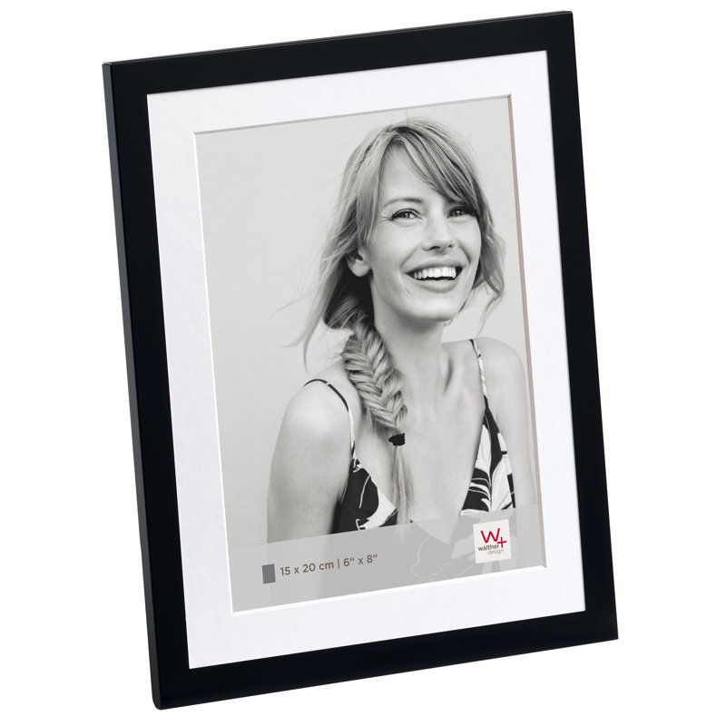 Metal Glossy Finish Picture Frame with Mat, 20.5cm H x 15.5cm W, Black