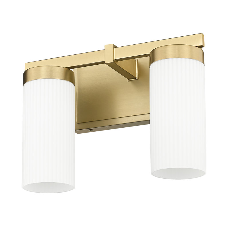 Modern Gold Vanity Light with Frosted White Glass Cylinders