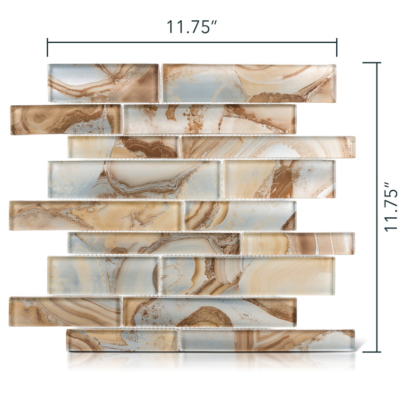 Myst Brick Joint Agate Inspired Polished Glass Wall Mosaic Tile, Qanyon