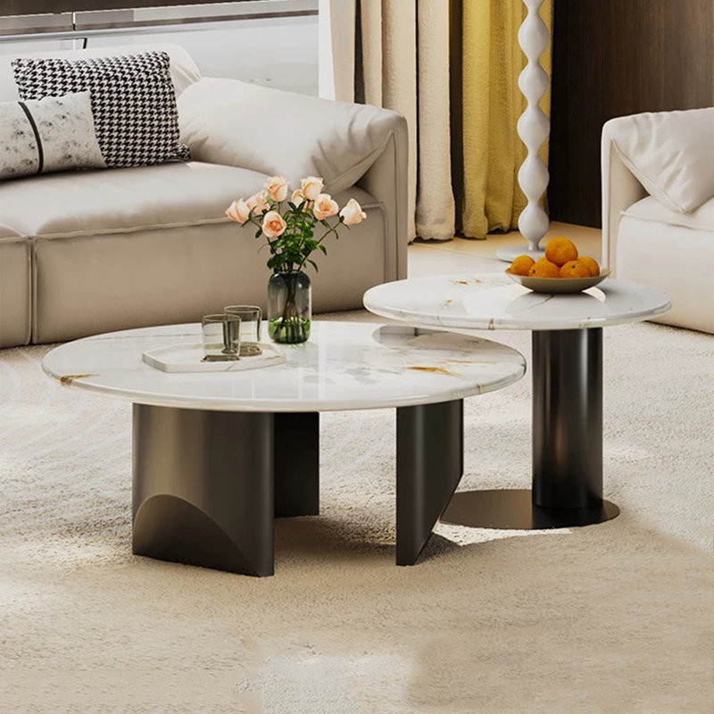 Modern round microcrystalline stone coffee table, 15.4" H x 31.5" L x 31.5" W