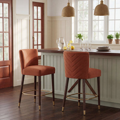38.25'' H Solid Wood Velvet Counter Stool
