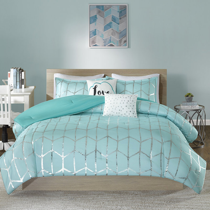 Édredon simple / simple TG - argenté et chic avec ornement métallique argenté, Twin/Twin XL Comforter + 4 Additional Pieces