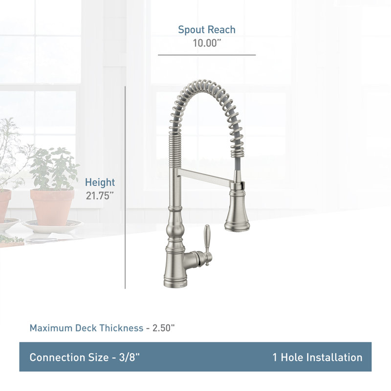 Moen Weymouth Pre-Rinse Spring Pull-Down Single Handle Kitchen Faucet, Polished Nickel, No SenSor