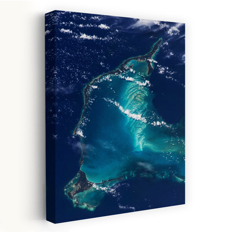 Vue satellite de l'île Eleuthera et de l'océan Atlantique, Bahamas, paysage contemporain abstrait, art naturel