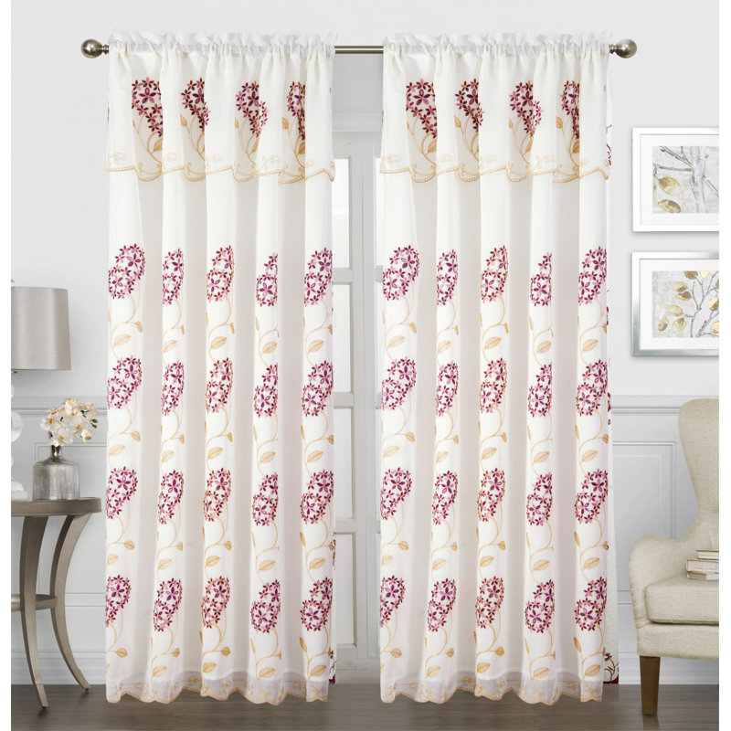 Nila Semi Sheer Curtain Pair, Beige/Mauve