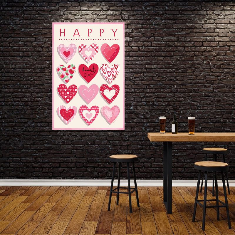 «Happy Hearts», art mural abstrait fantaisiste romantique, H 60 po x l 40 po