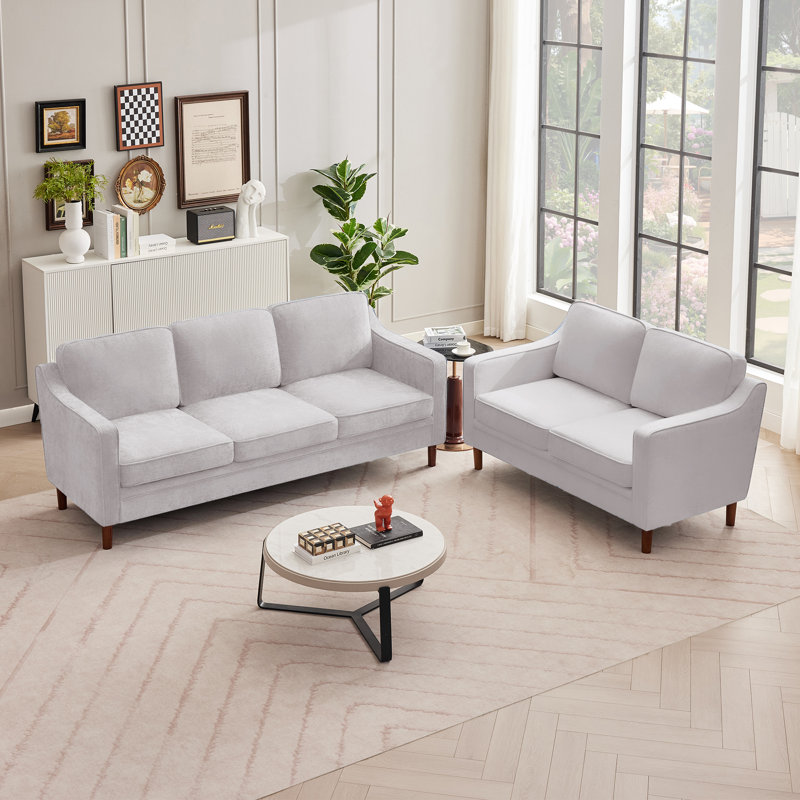 Salon en faux cuir Azriah, Chenille, Gris argenté