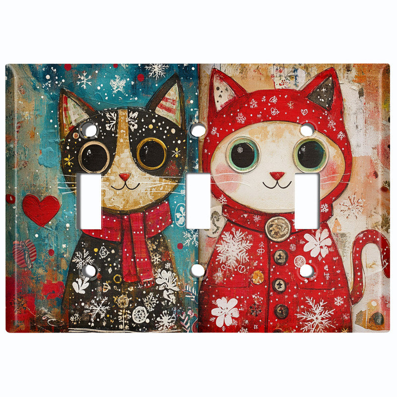 Couvercle de plaque d'interrupteur en métal; Bascule à 3 bandes US standard - chats d'hiver fantaisistes, Triple # 3
