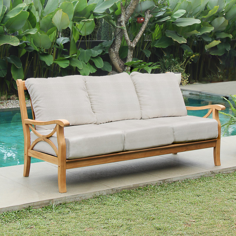 Brunswick 75.5'' Wide Teak Patio Sofa with Cushions, Beige, Natural